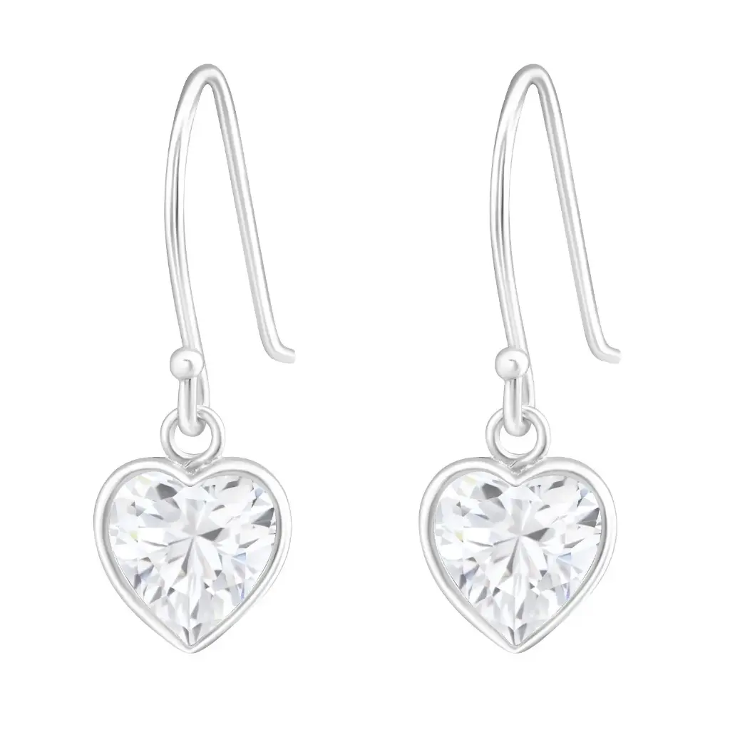Sterling Silver Heart Earrings with Cubic Zirconia