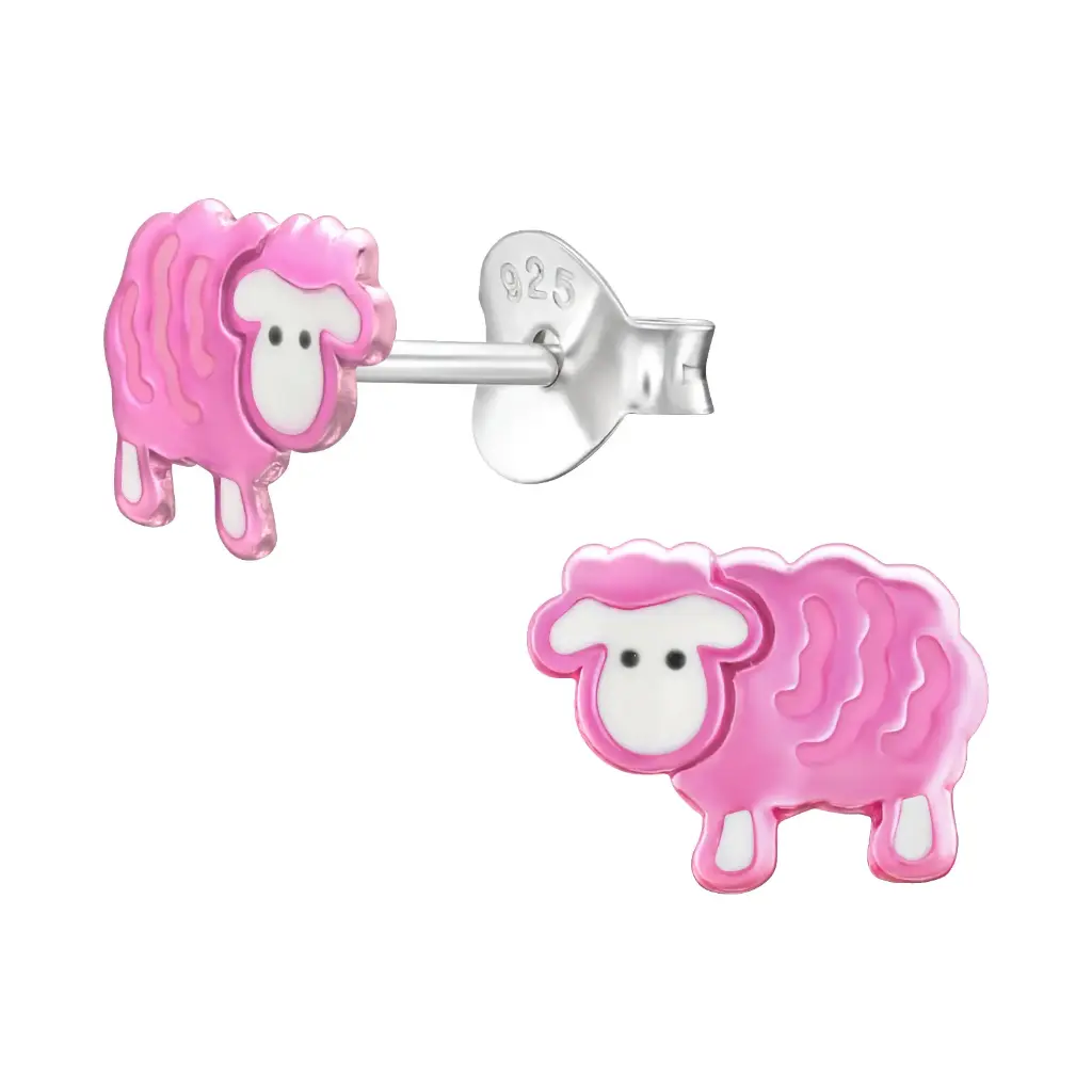 Sterling Silver Pink Sheep Ear Studs